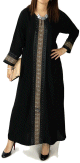 Abaya noire avec broderies manches longues avec foulard (echarpe) assorti