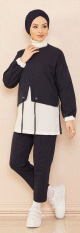 Ensemble decontracte tunique et pantalon pour femme - Couleur blanc et bleu marine